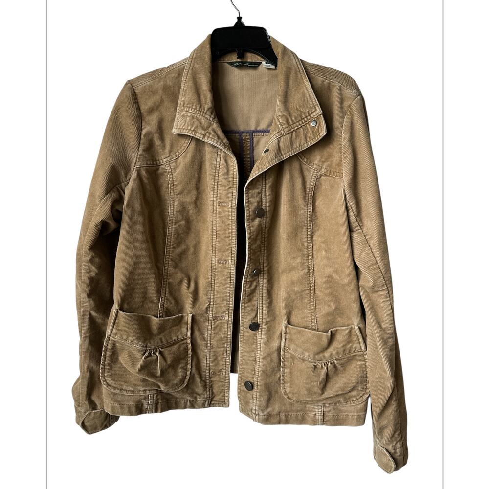 Eddie Bauer Tan Brown Womens Large Button Up Corduroy Jacket Classic Retro Style